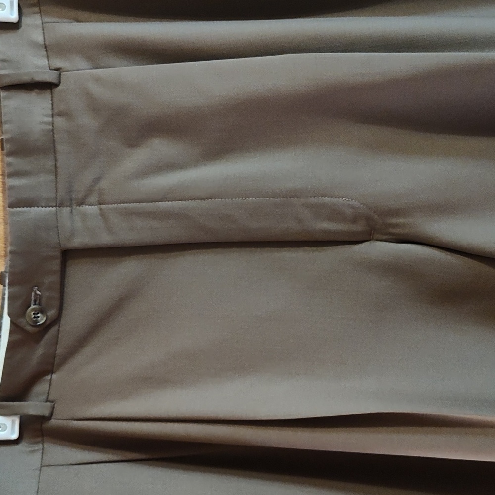 Tom James Mens Bespoke Custom Tailored Dress Pants Brown Pleated Cuffed 42x32 - Picture 4 of 14